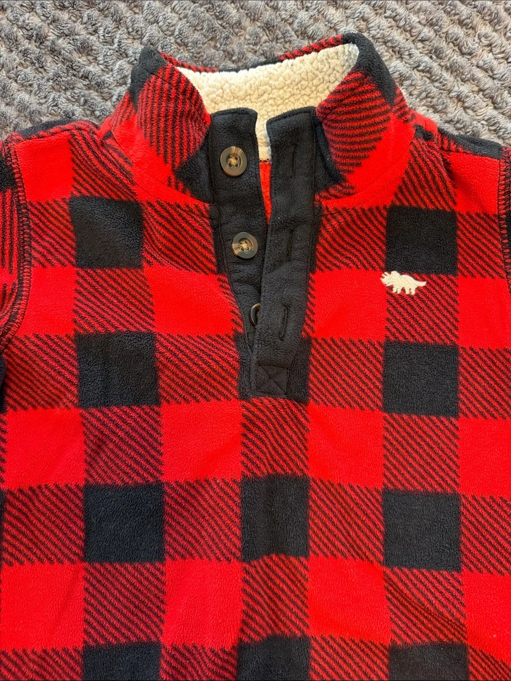 Carter's Red & Black Buffalo Plaid Dino Fleece Pullover with Black Joggers set